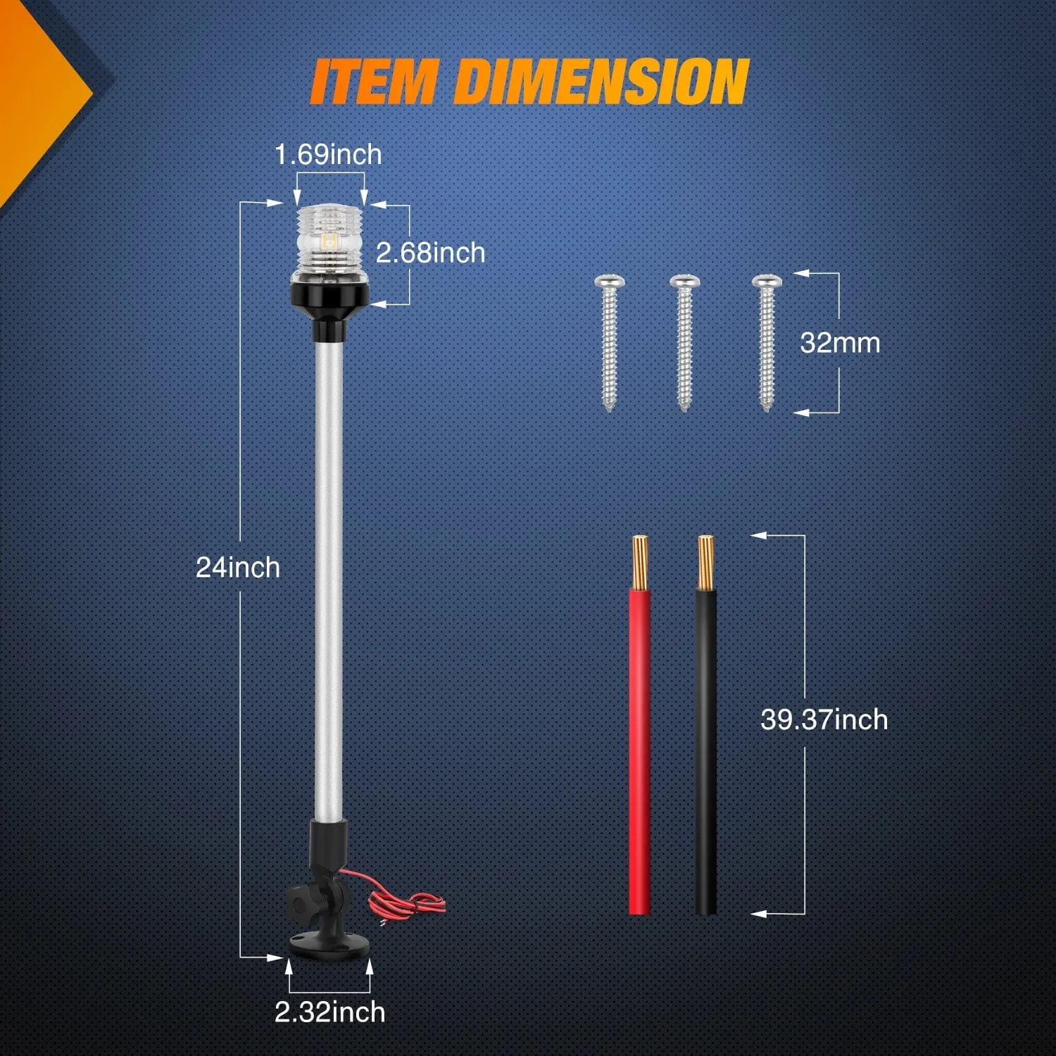 24 Inch White Folding Stern Light for Marine Boats