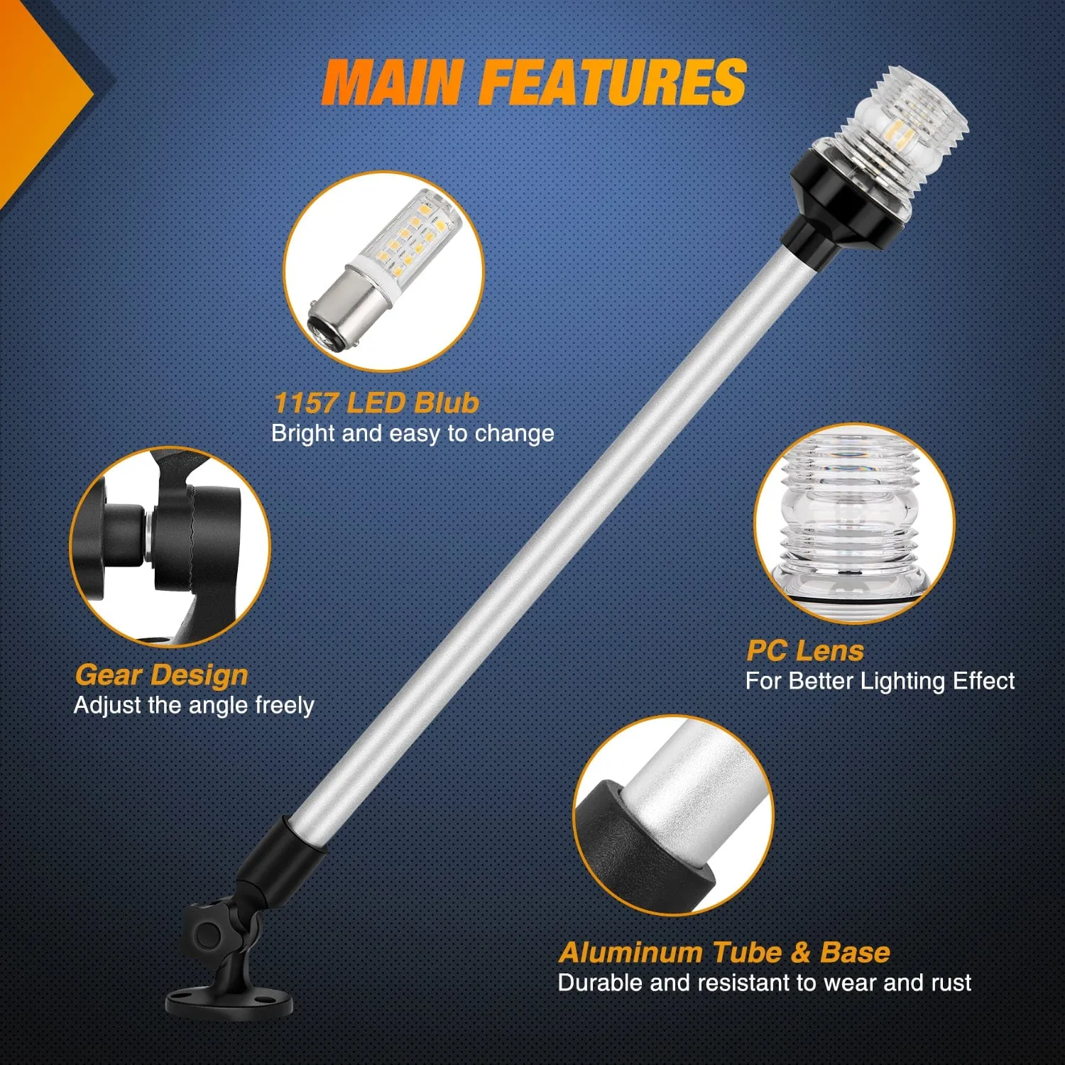 24 Inch White Folding Stern Light for Marine Boats
