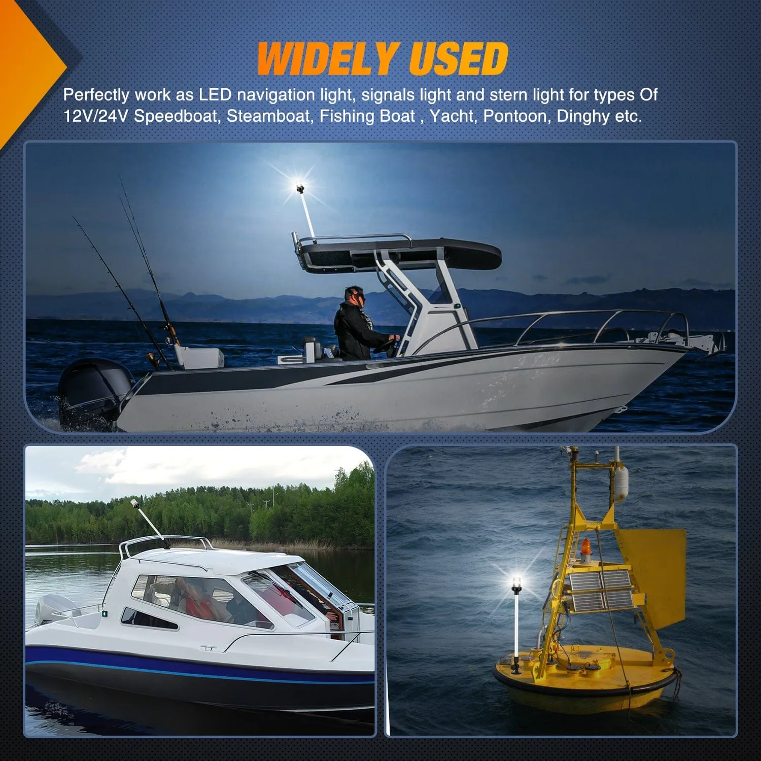 24 Inch White Folding Stern Light for Marine Boats