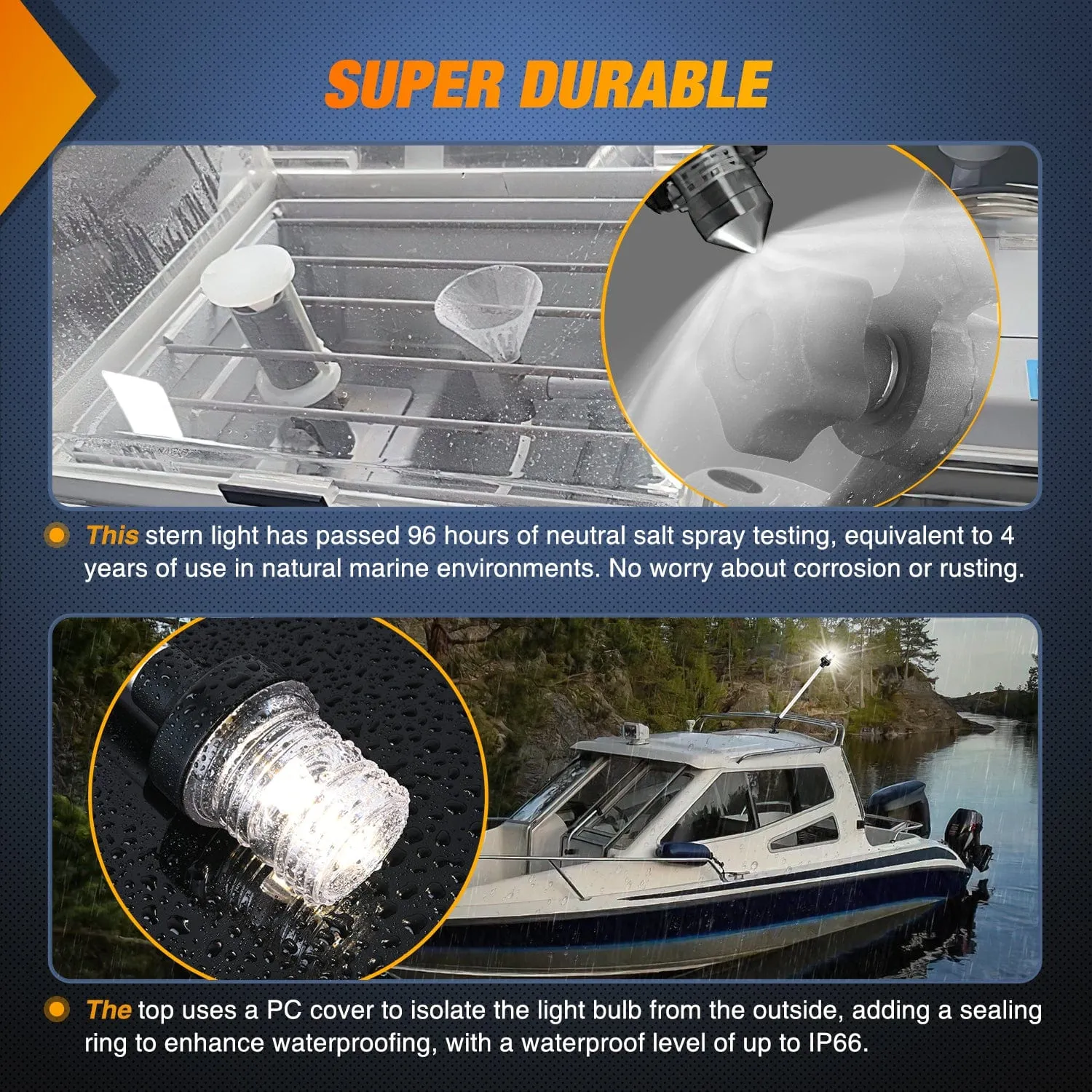 24 Inch White Folding Stern Light for Marine Boats