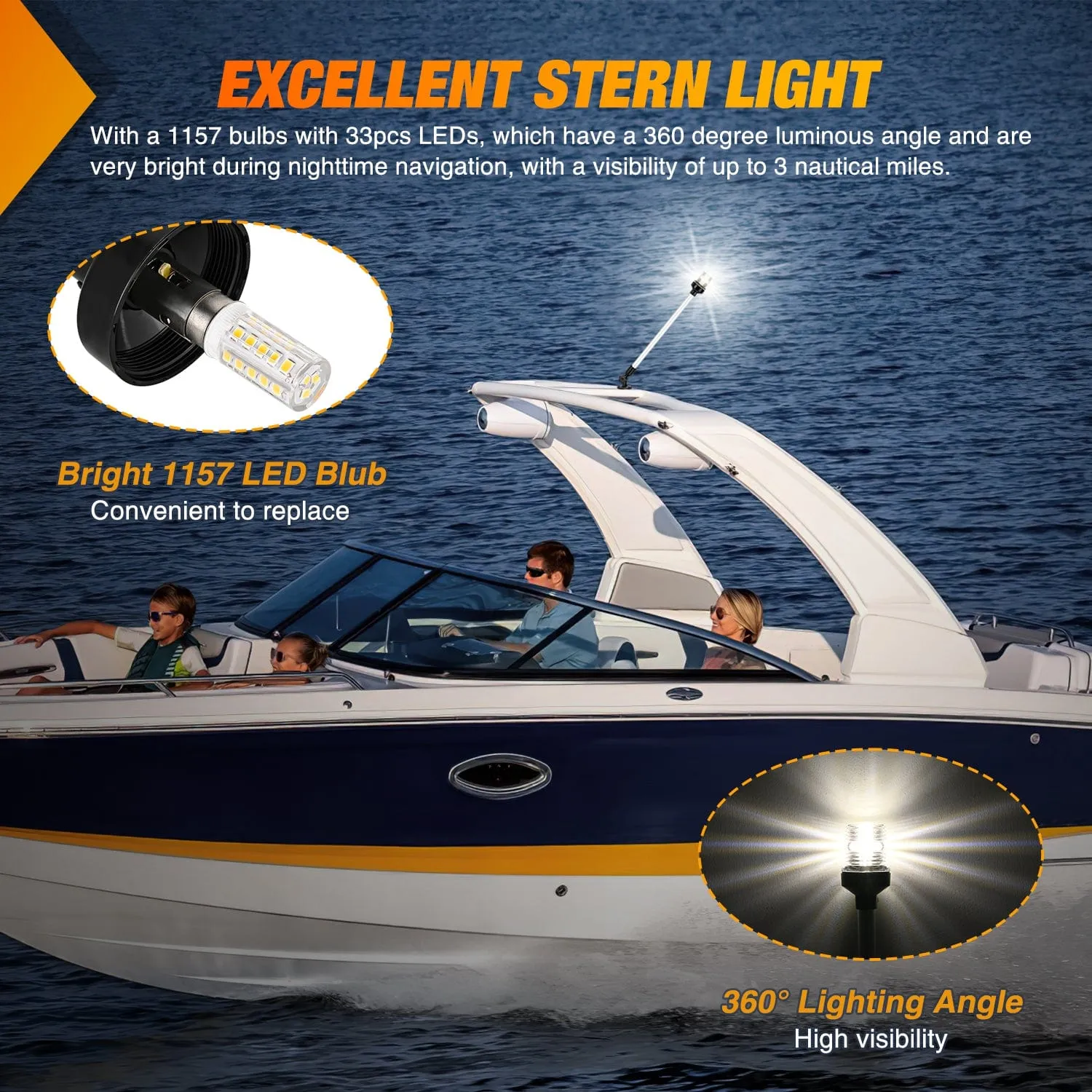 24 Inch White Folding Stern Light for Marine Boats