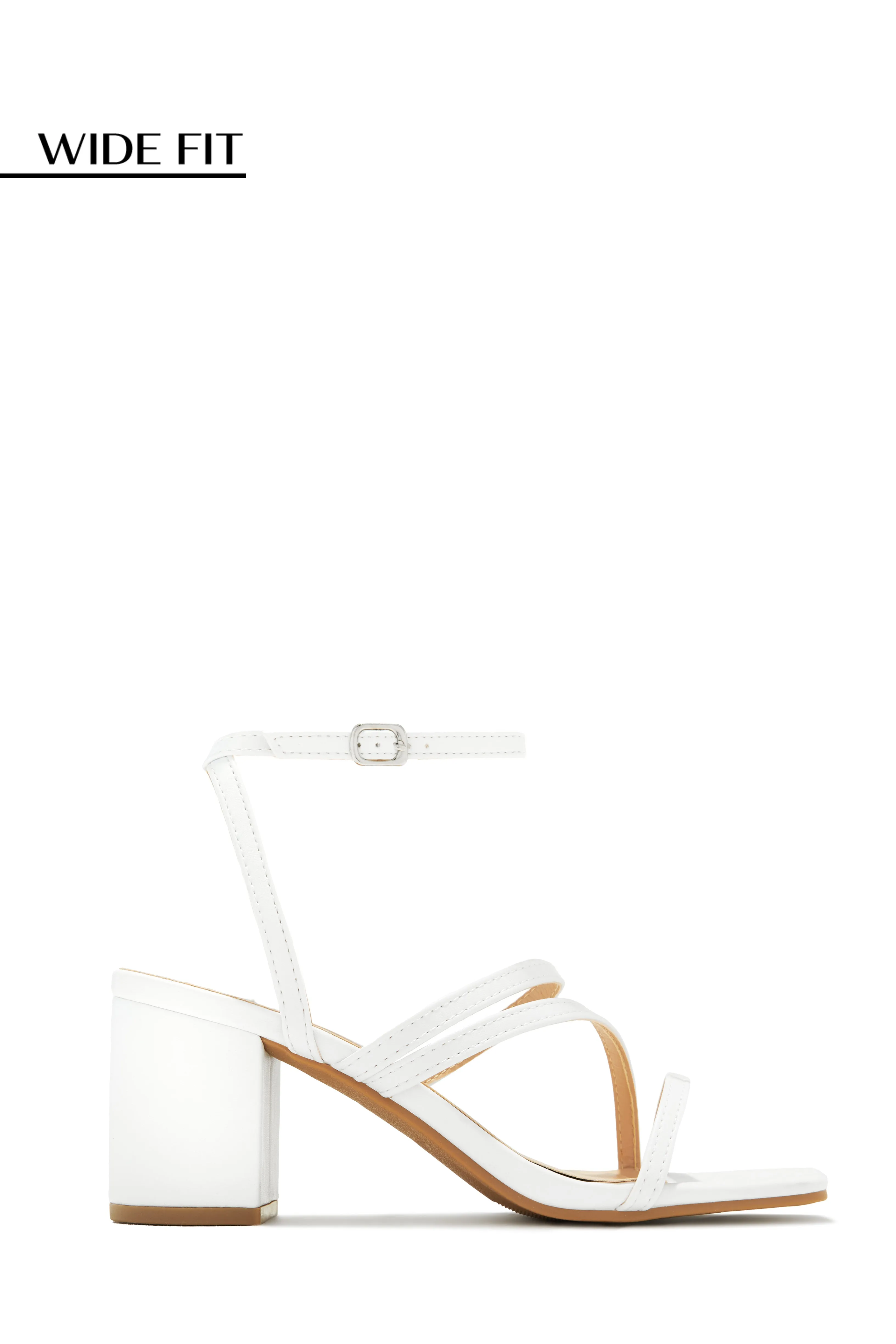 Anabelle Wide Fit Block Mid Heels - White