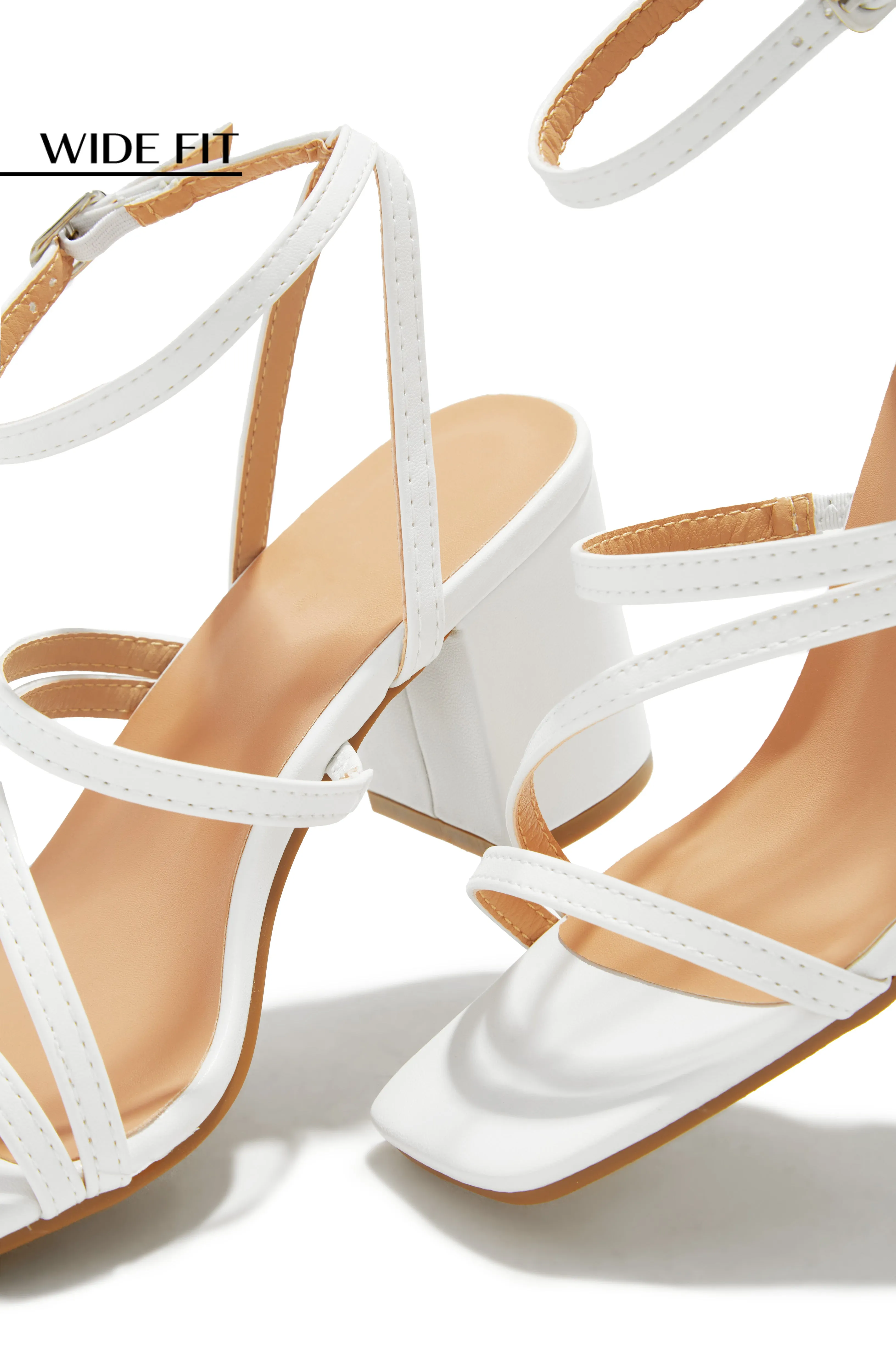 Anabelle Wide Fit Block Mid Heels - White
