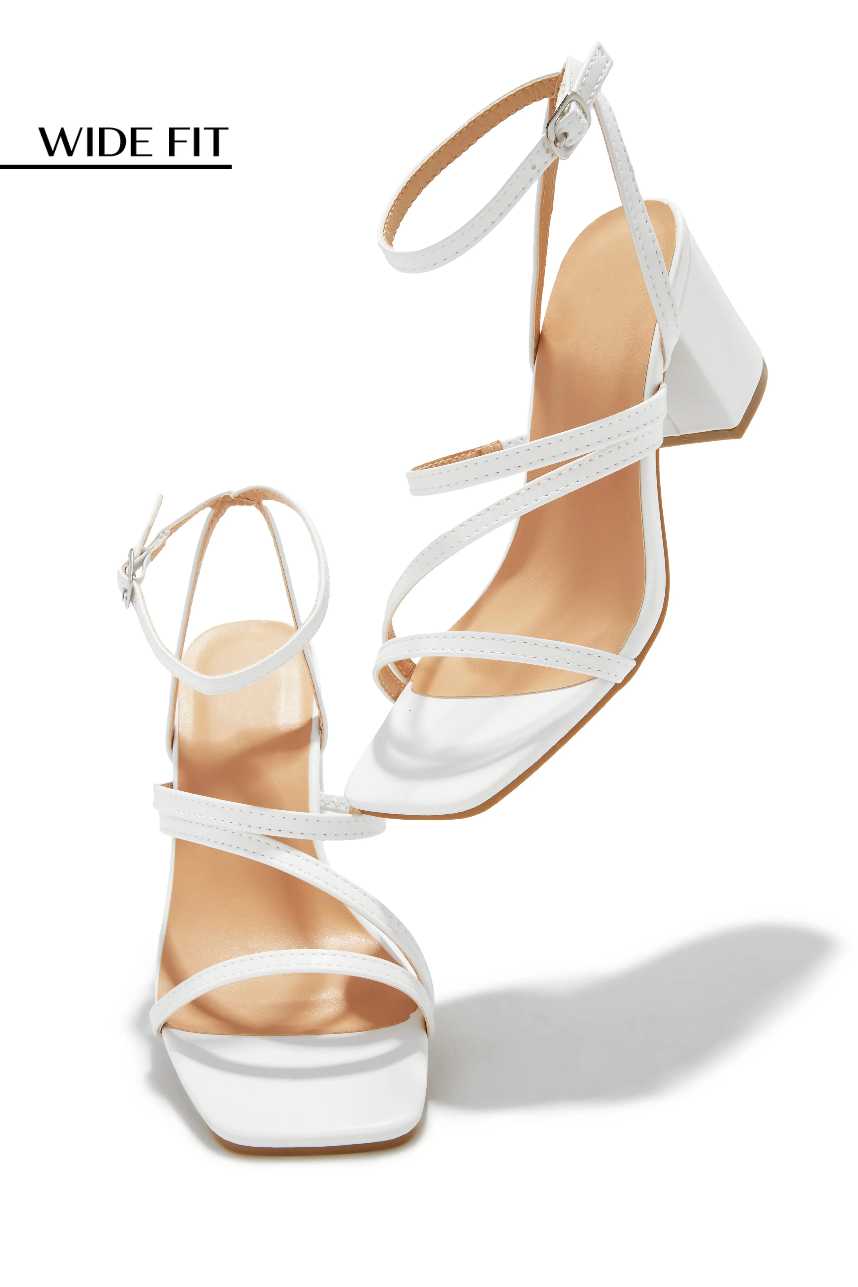 Anabelle Wide Fit Block Mid Heels - White