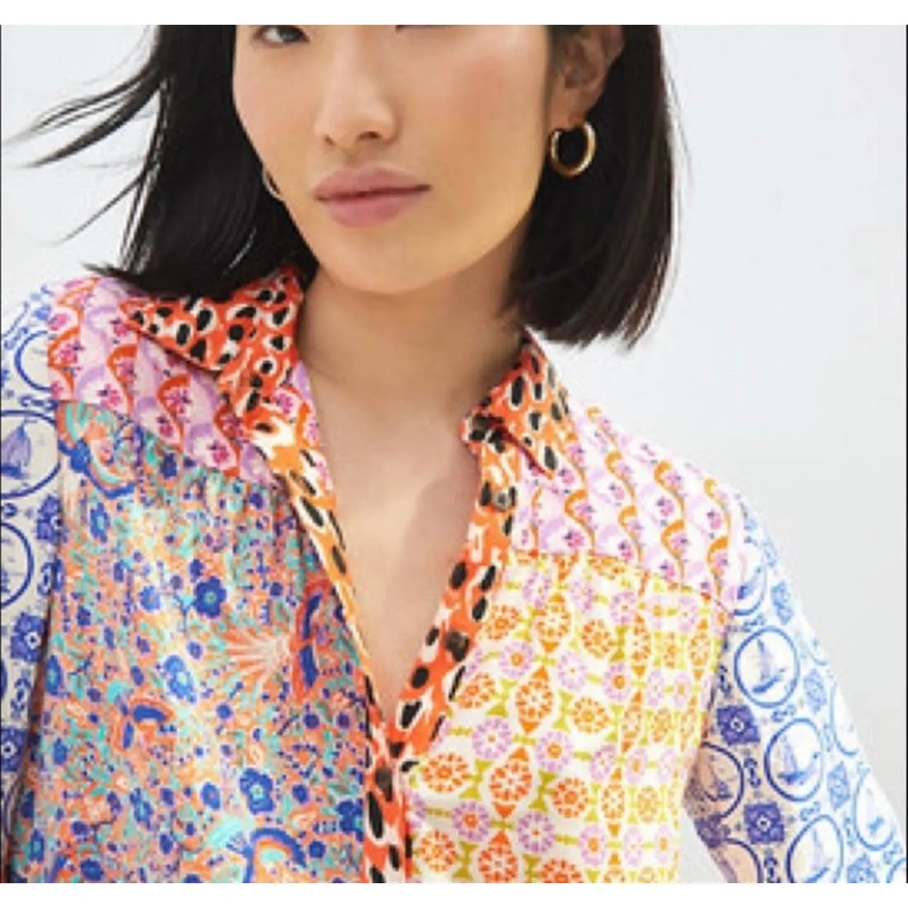 Anthropologie Contrast Button Down Blouse Top Patchwork Size Medium New