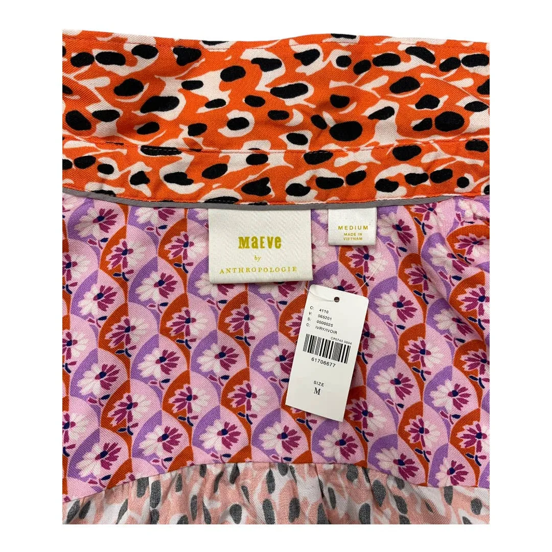 Anthropologie Contrast Button Down Blouse Top Patchwork Size Medium New