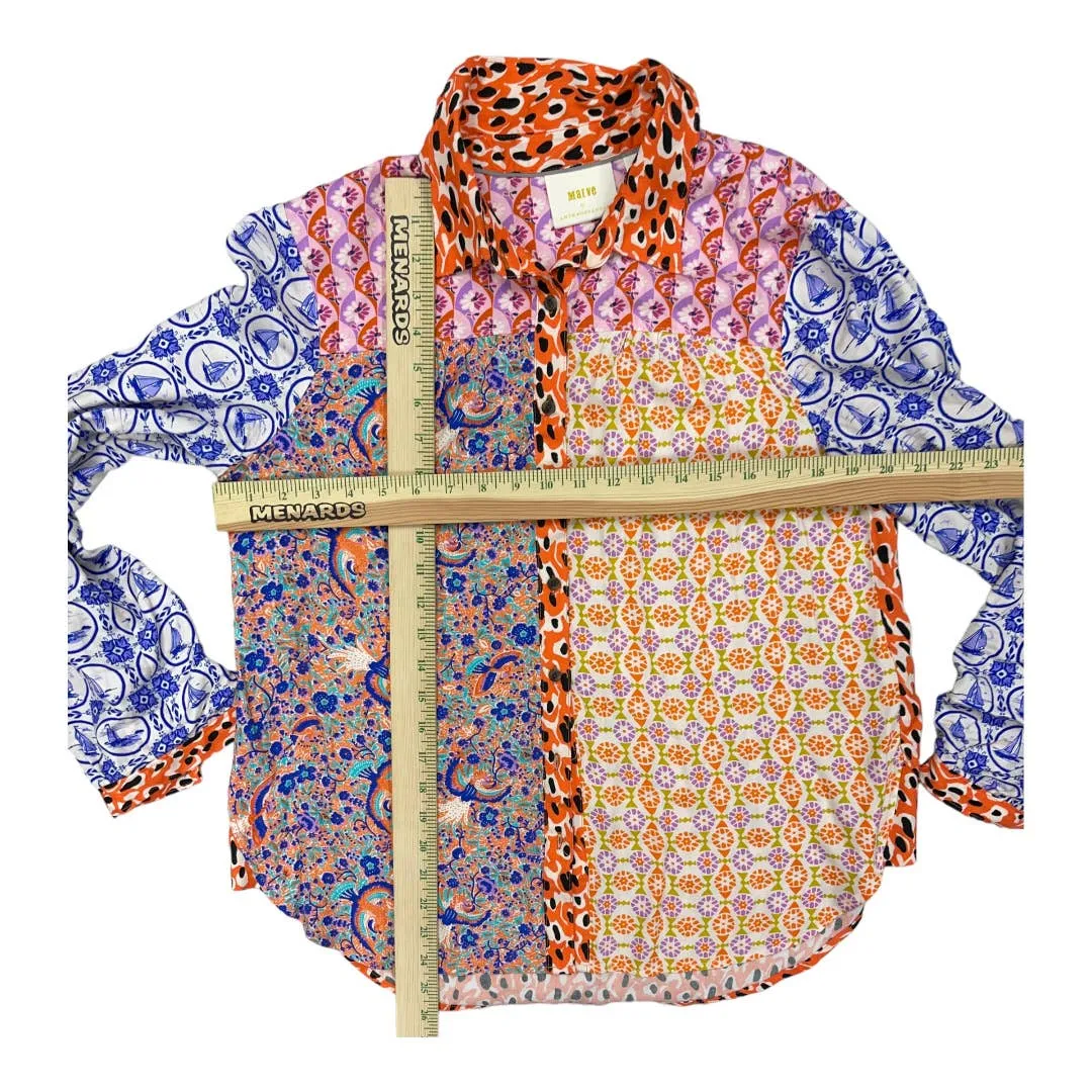 Anthropologie Contrast Button Down Blouse Top Patchwork Size Medium New