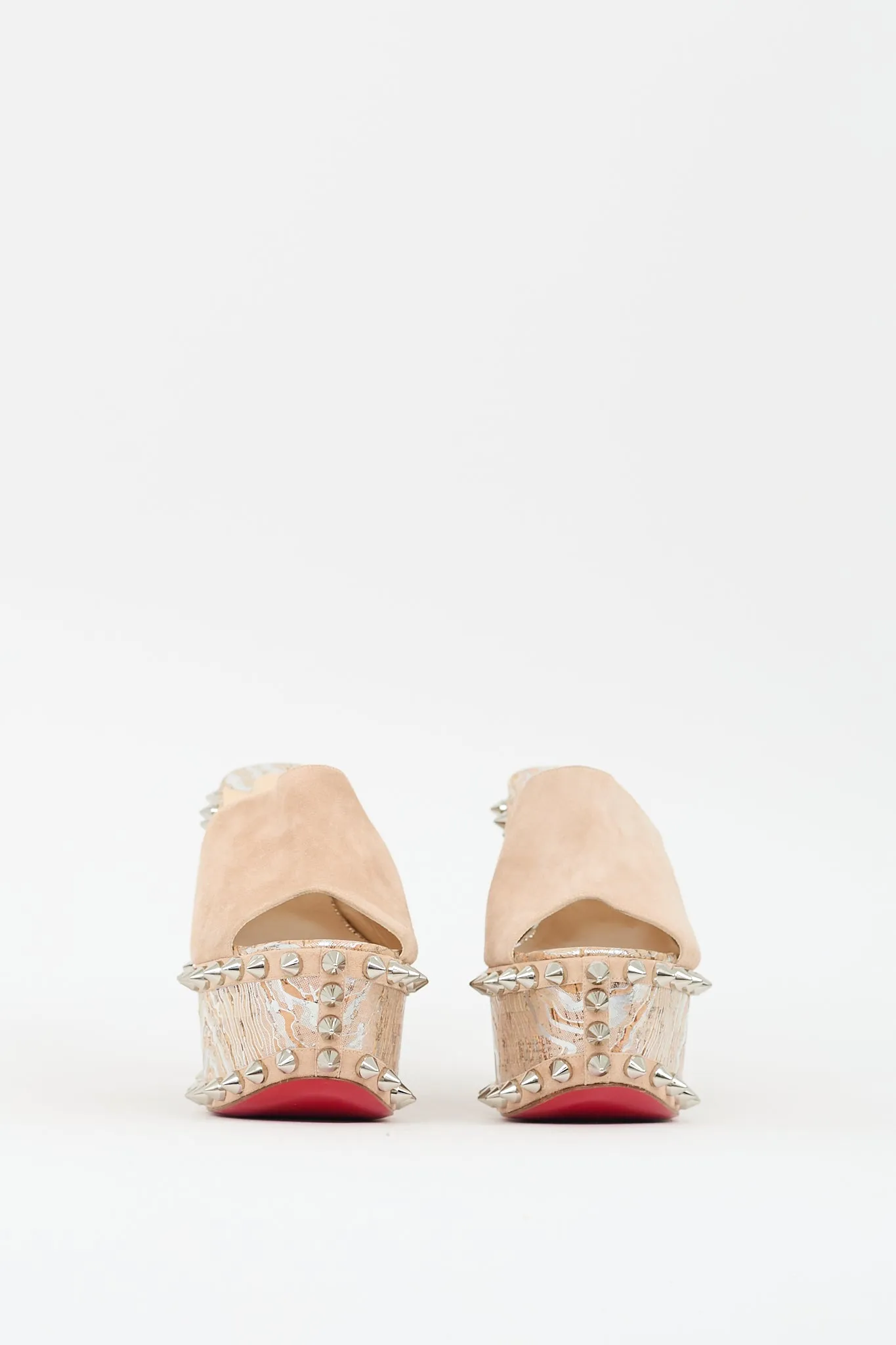 Beige Printed & Studded Massivatac Platform Mule