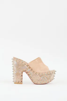 Beige Printed & Studded Massivatac Platform Mule