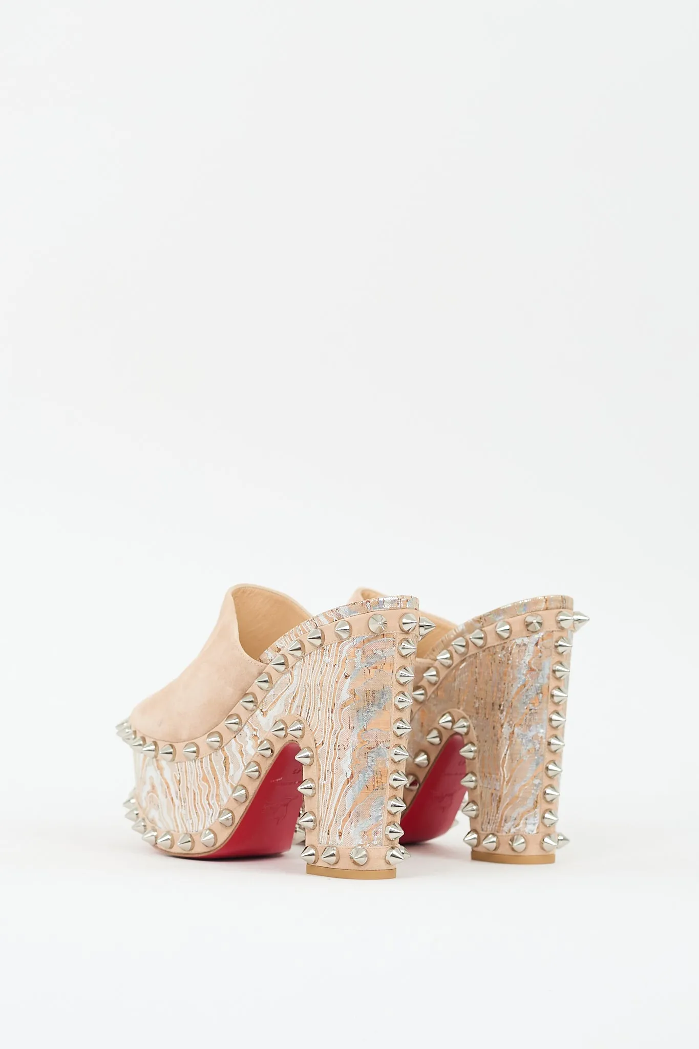 Beige Printed & Studded Massivatac Platform Mule