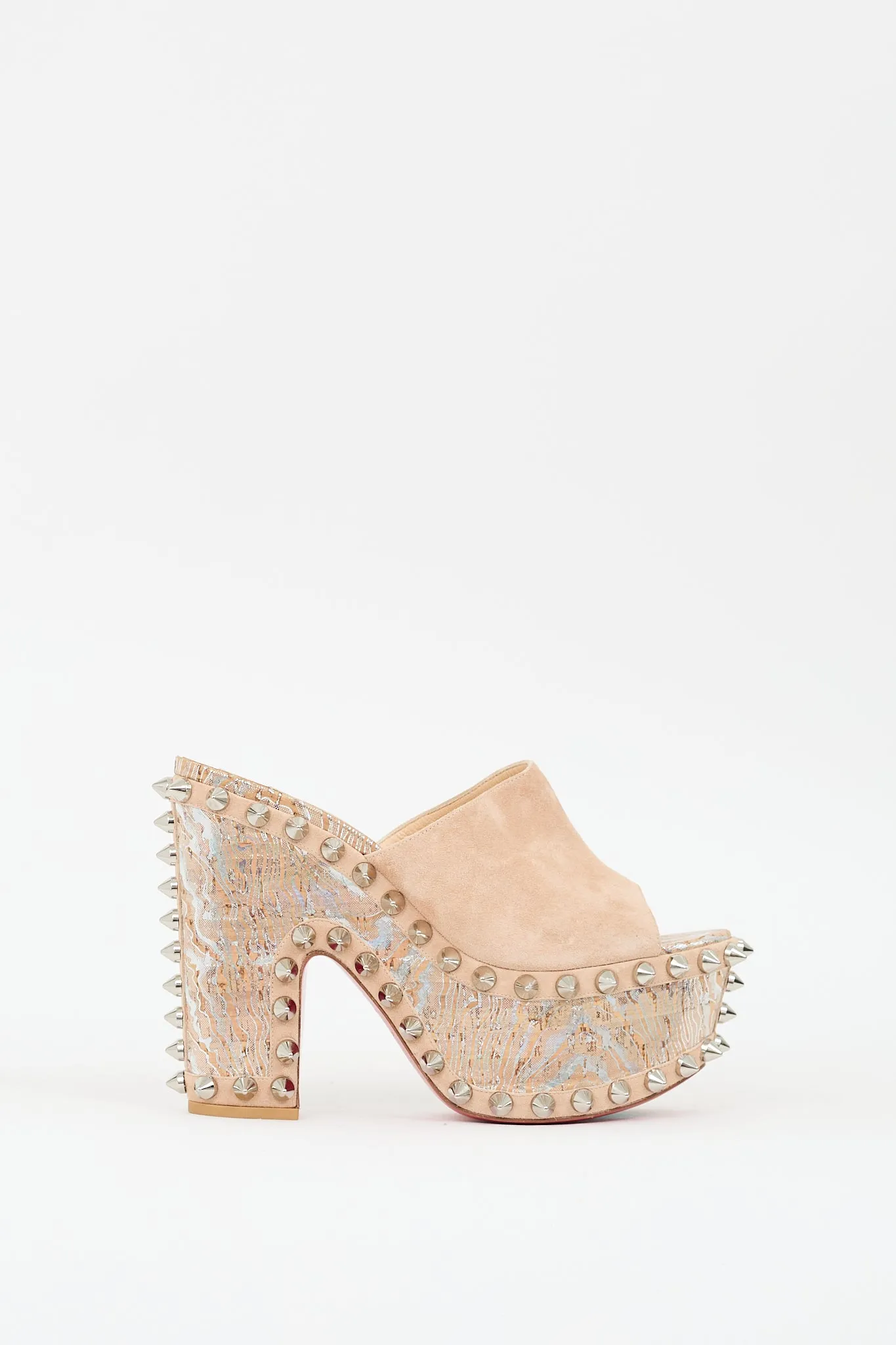Beige Printed & Studded Massivatac Platform Mule