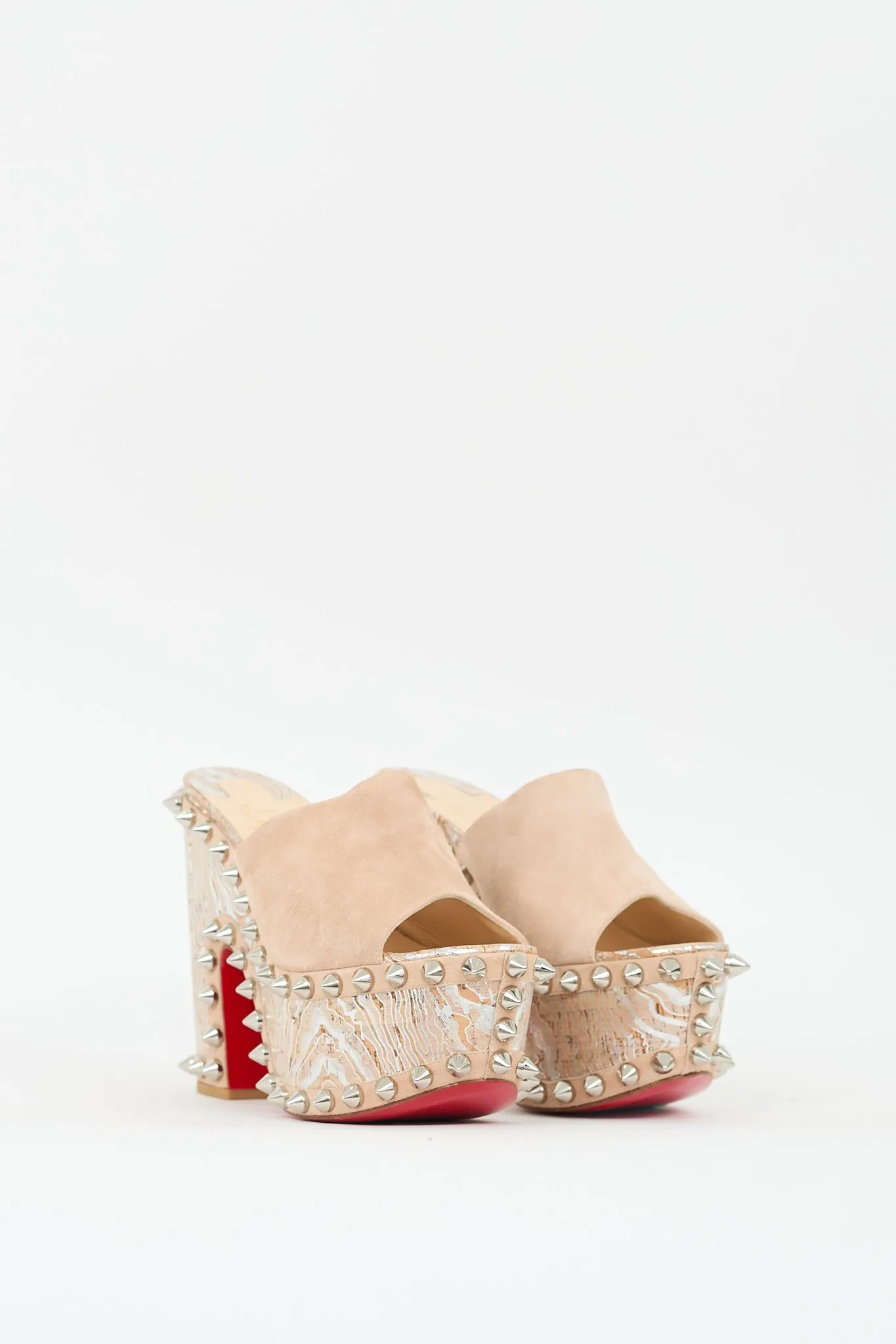 Beige Printed & Studded Massivatac Platform Mule