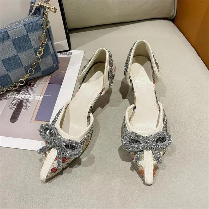 binfenxie  -  Luxury Pearl Crystal Bowtie White Wedding Shoes Women  Autumn Brand Designer High Heels Pumps Woman Thin Heeled Party Shoes