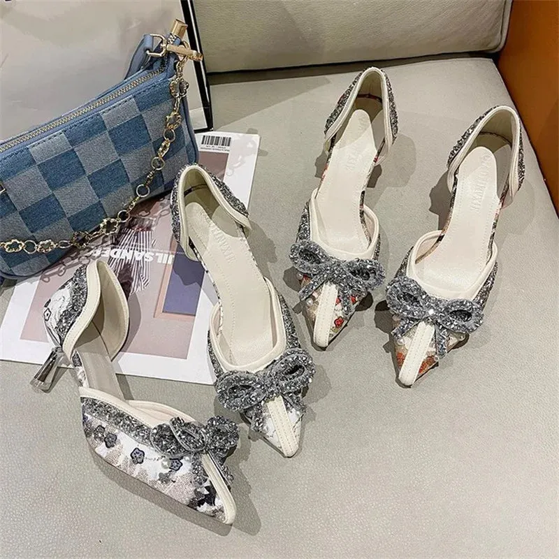 binfenxie  -  Luxury Pearl Crystal Bowtie White Wedding Shoes Women  Autumn Brand Designer High Heels Pumps Woman Thin Heeled Party Shoes