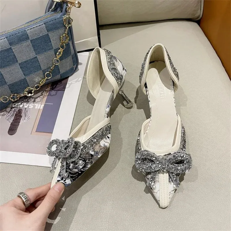 binfenxie  -  Luxury Pearl Crystal Bowtie White Wedding Shoes Women  Autumn Brand Designer High Heels Pumps Woman Thin Heeled Party Shoes