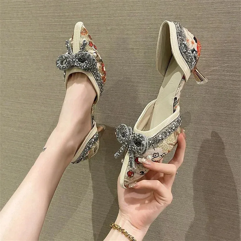 binfenxie  -  Luxury Pearl Crystal Bowtie White Wedding Shoes Women  Autumn Brand Designer High Heels Pumps Woman Thin Heeled Party Shoes