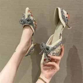 binfenxie  -  Luxury Pearl Crystal Bowtie White Wedding Shoes Women  Autumn Brand Designer High Heels Pumps Woman Thin Heeled Party Shoes