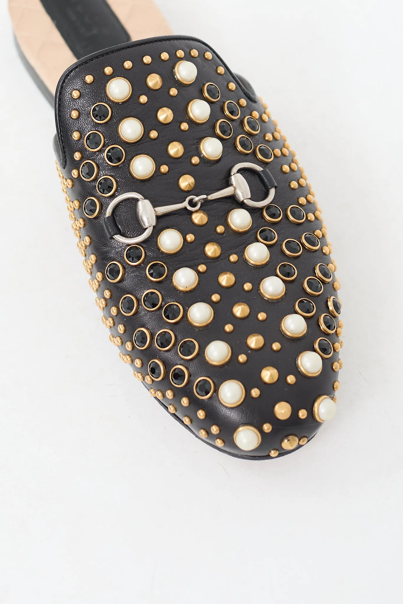 Black & Multi Studded Leather Princetown Mule