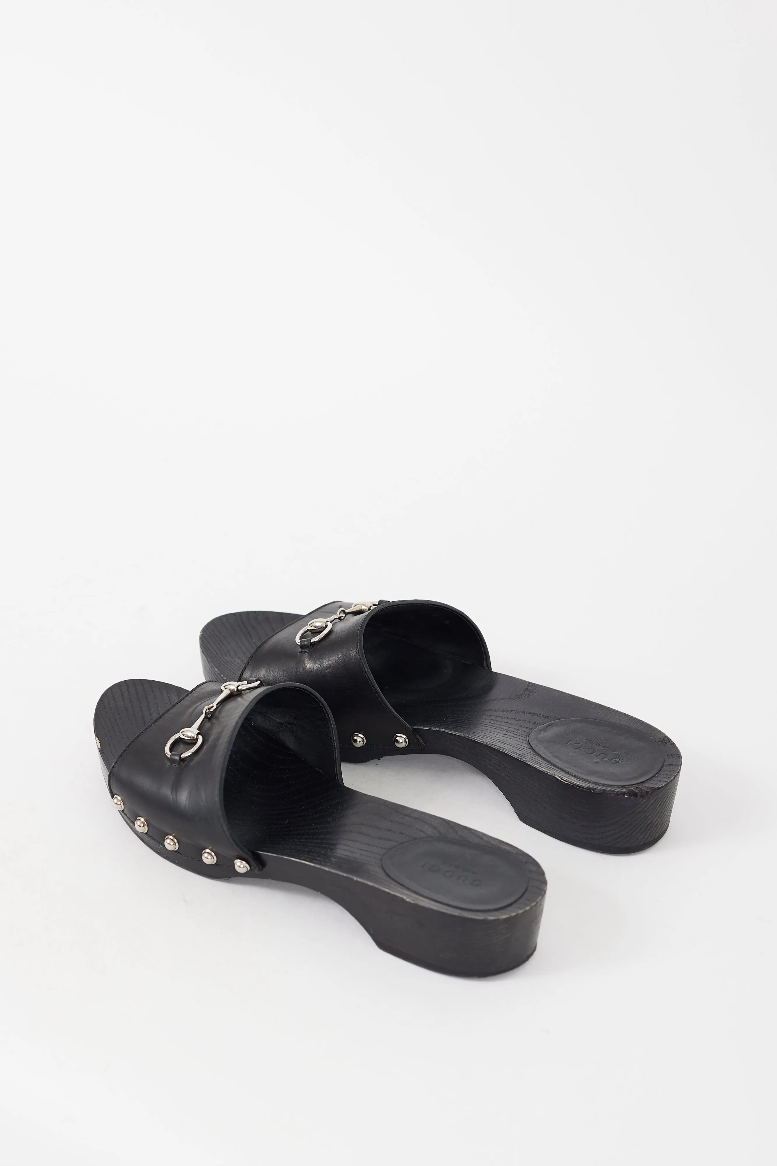Black & Silver Leather & Wood Slide