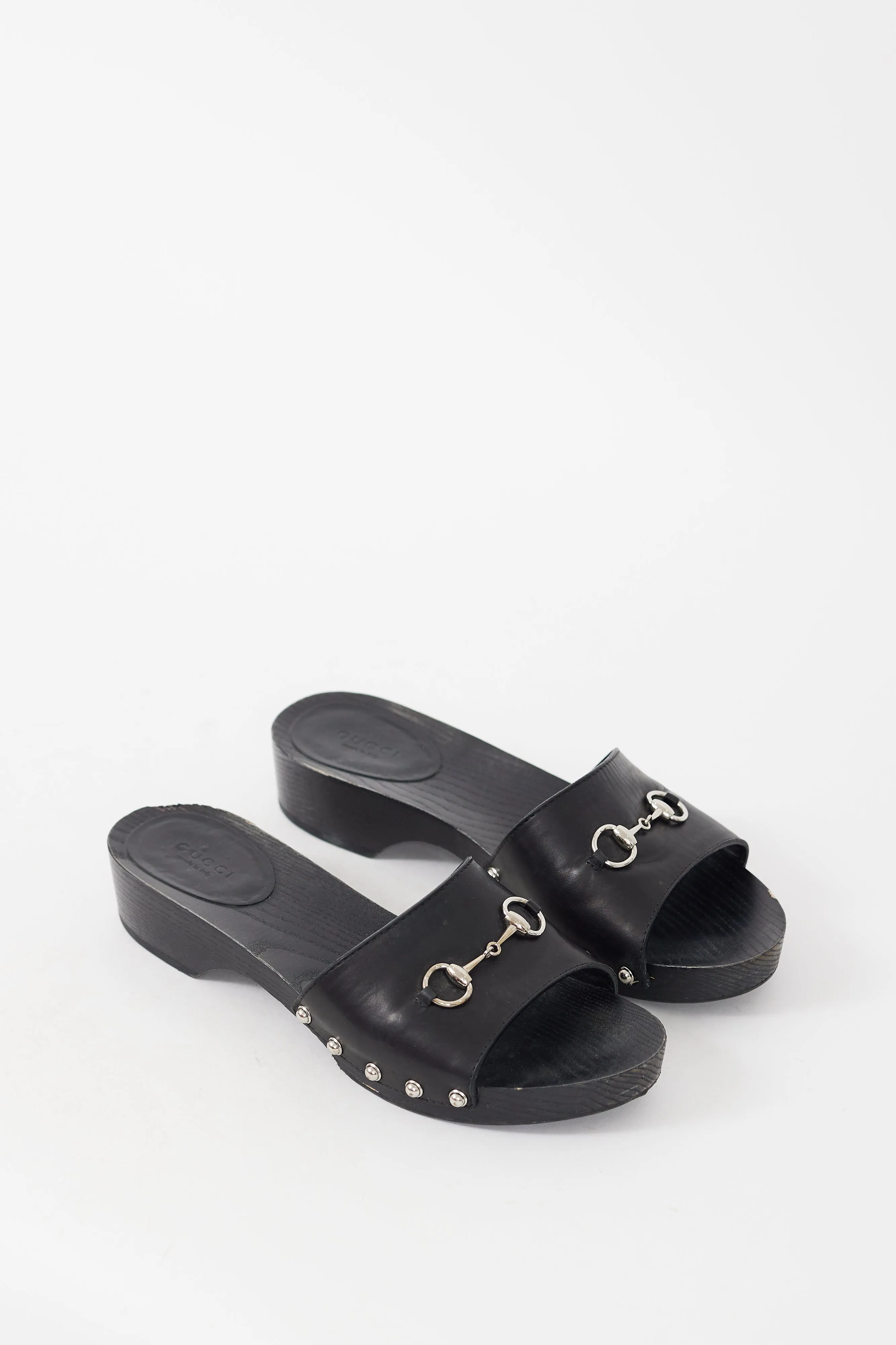 Black & Silver Leather & Wood Slide