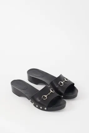 Black & Silver Leather & Wood Slide