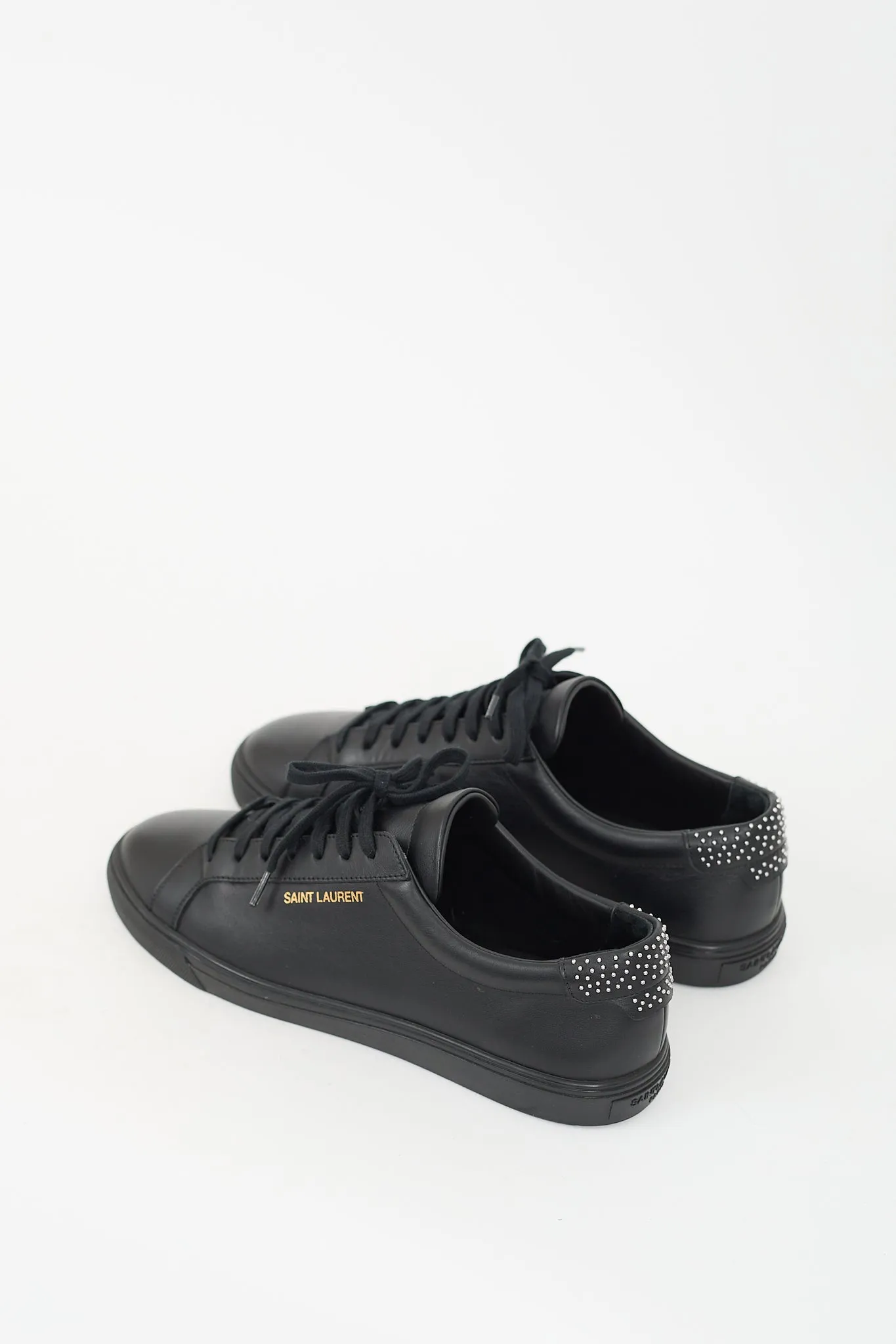 Black Leather Andy Studded Heel Sneaker