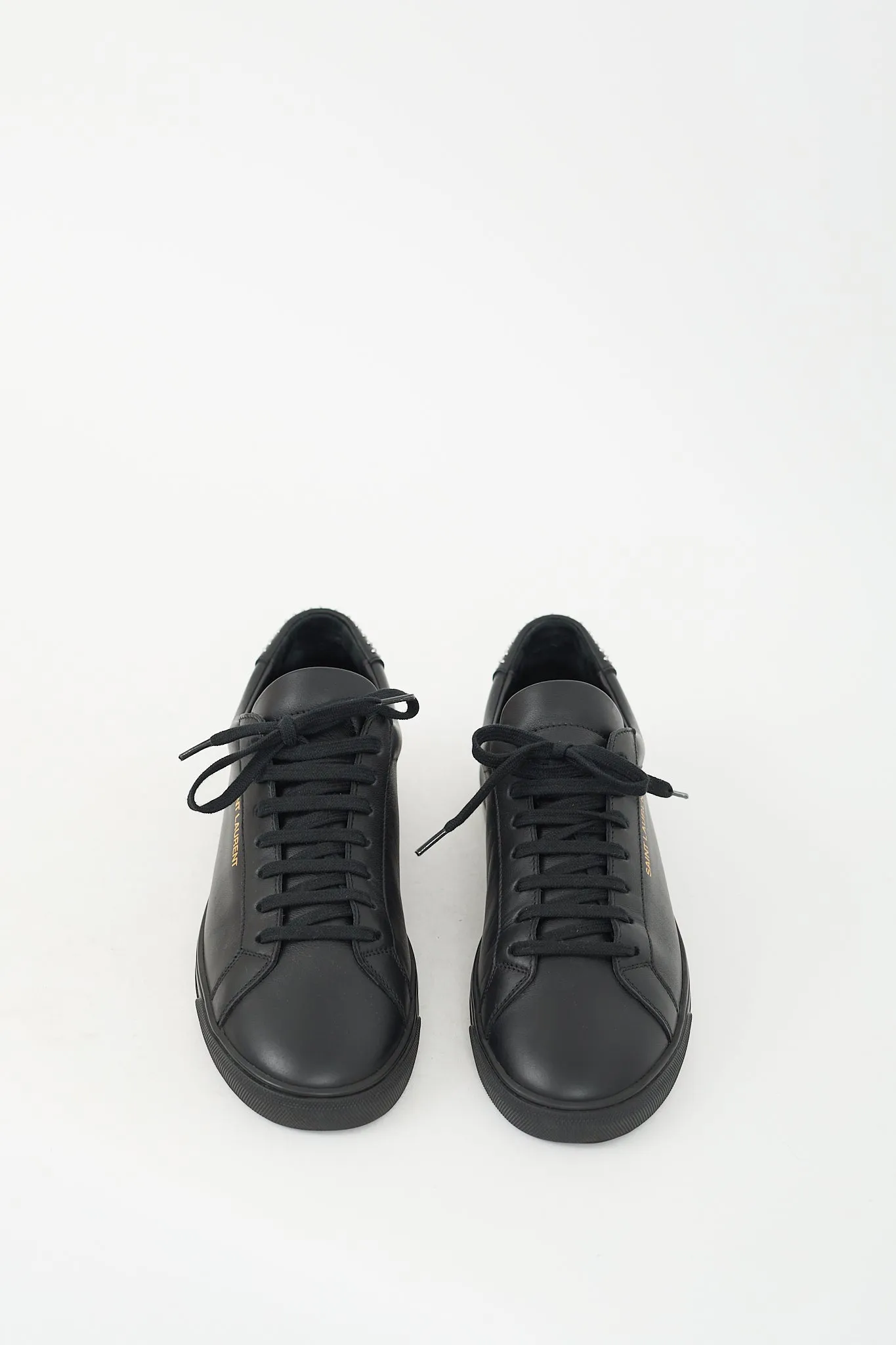 Black Leather Andy Studded Heel Sneaker
