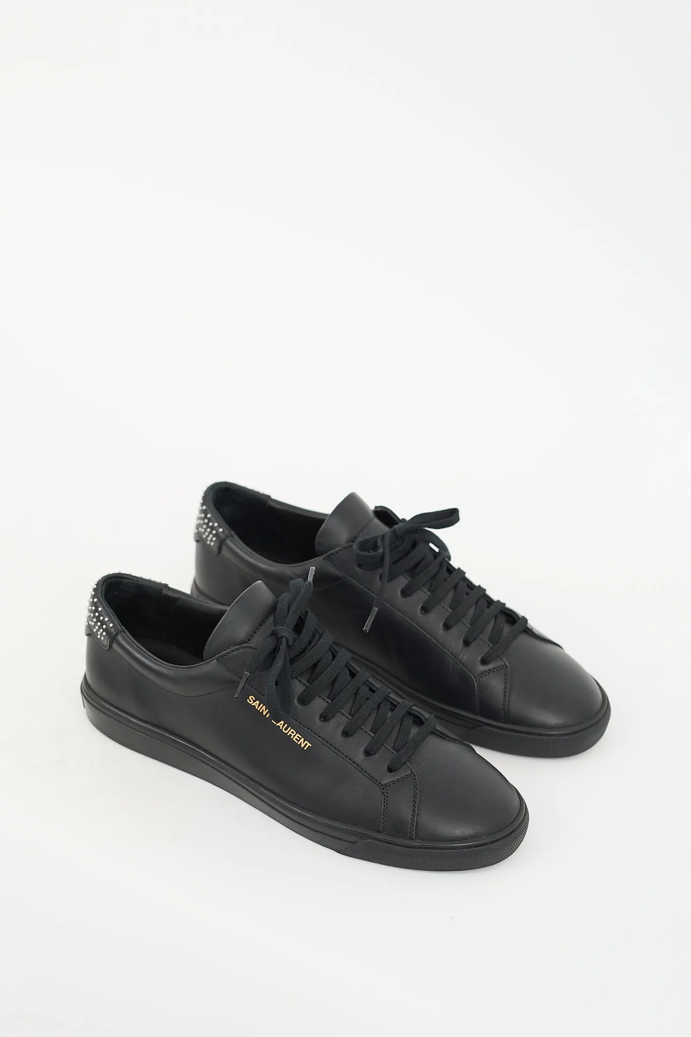 Black Leather Andy Studded Heel Sneaker