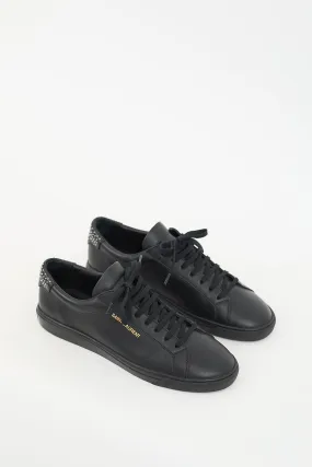 Black Leather Andy Studded Heel Sneaker