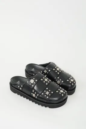 Black Leather Studded Mule