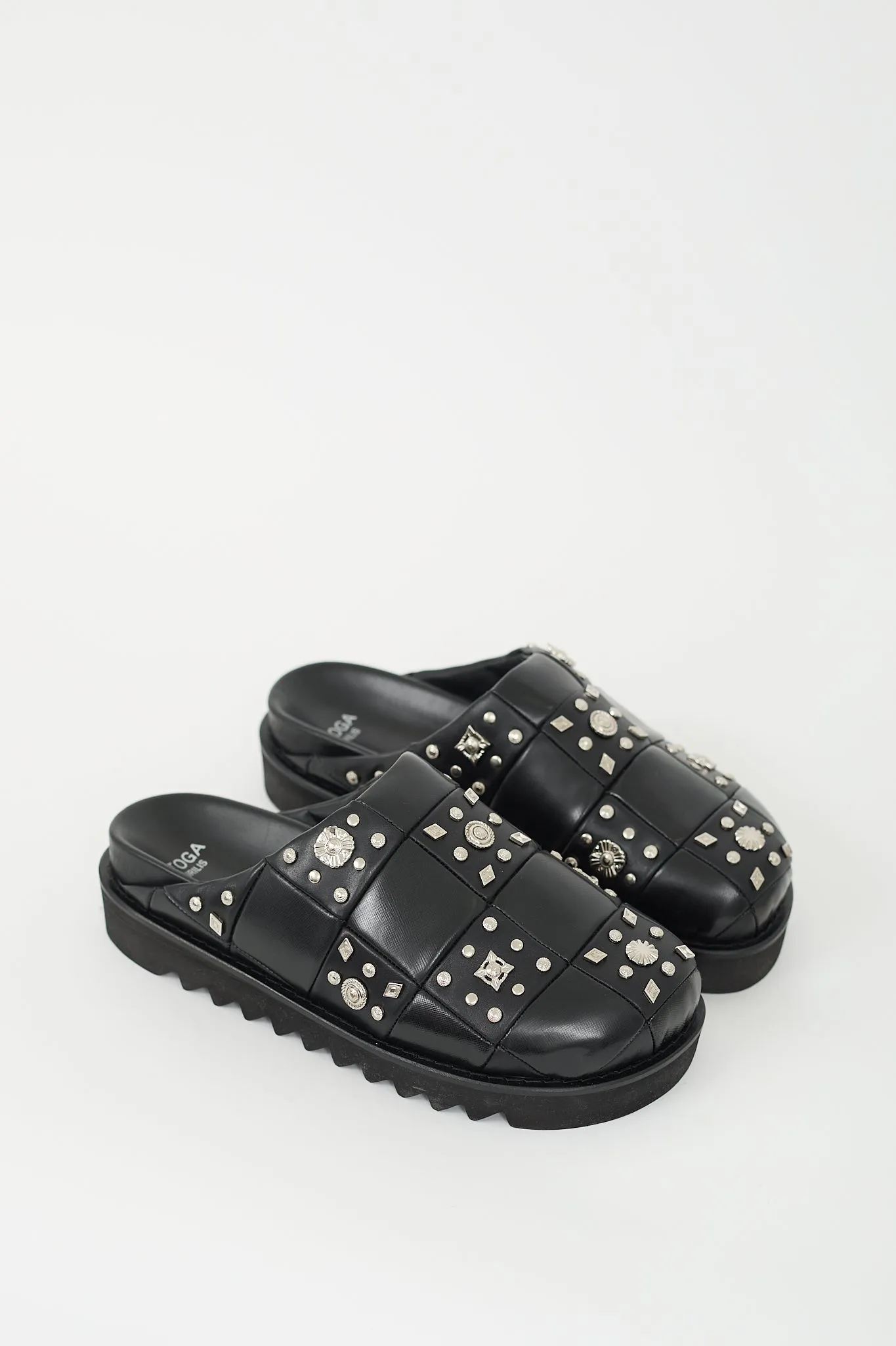 Black Leather Studded Mule