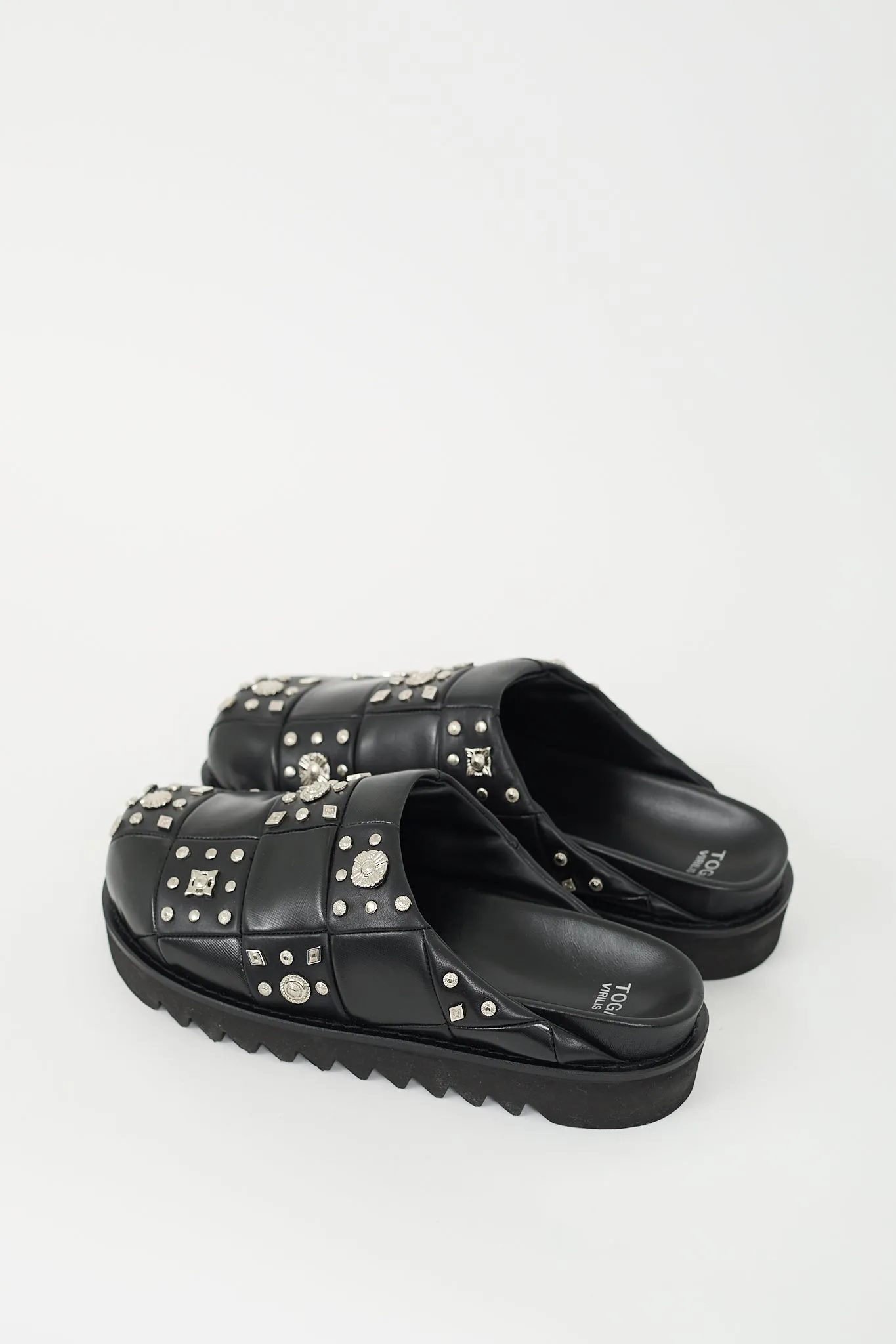 Black Leather Studded Mule