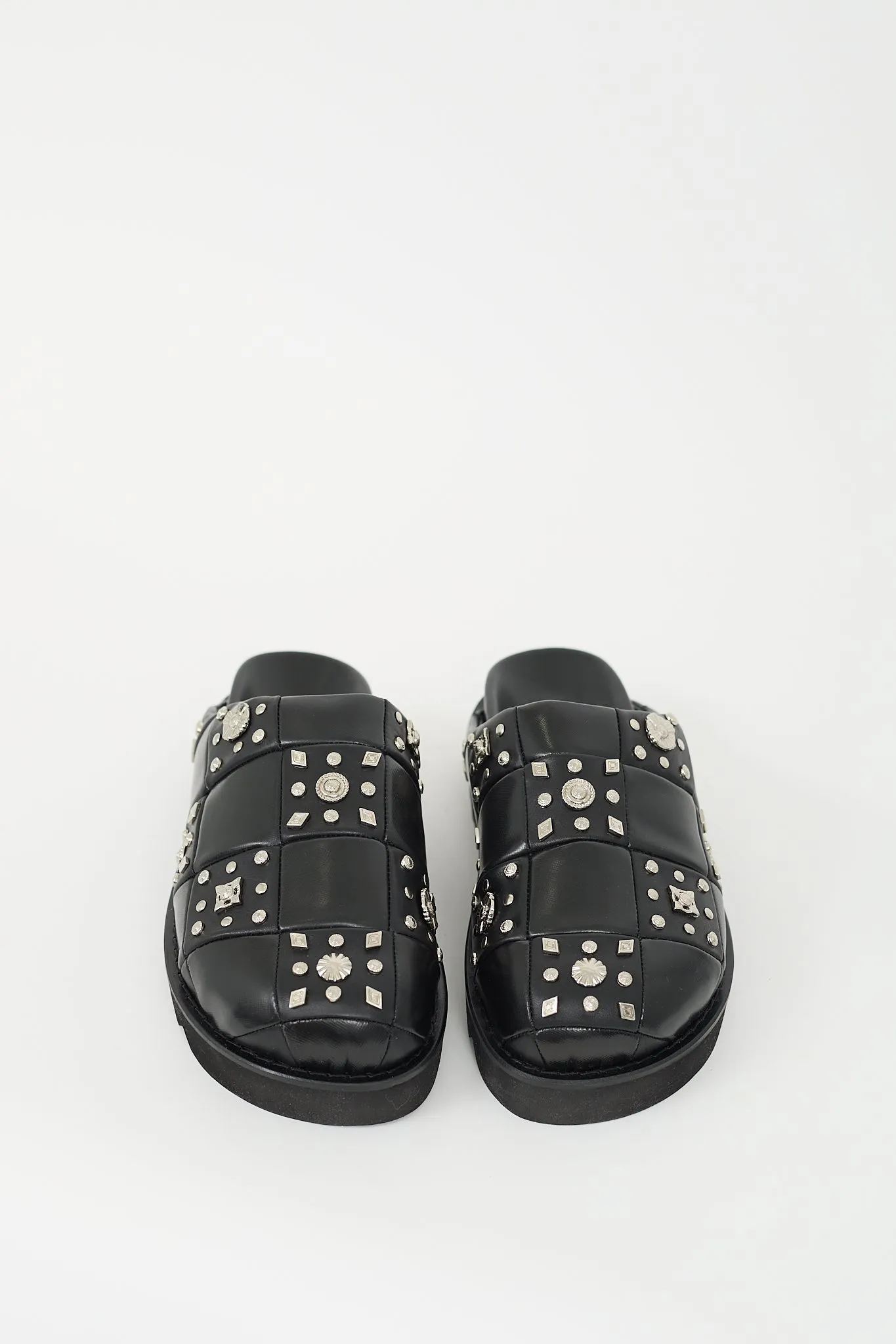 Black Leather Studded Mule