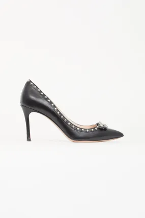 Black Leather Studded Pump