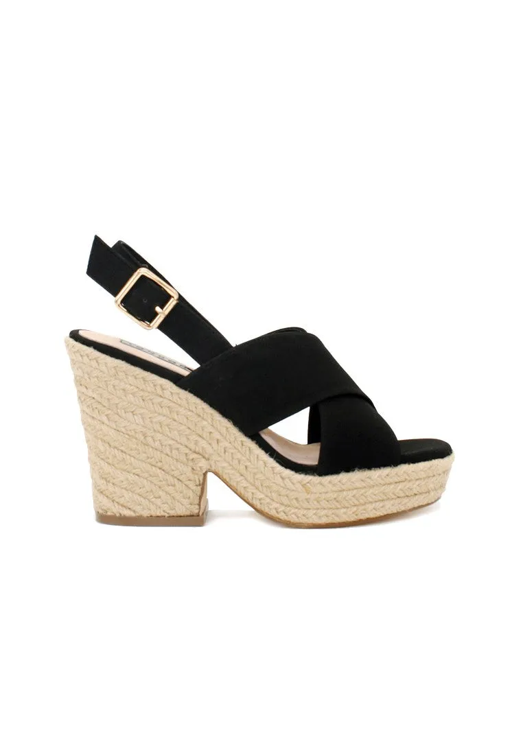Black Mid Heels Cross Ankle Strap