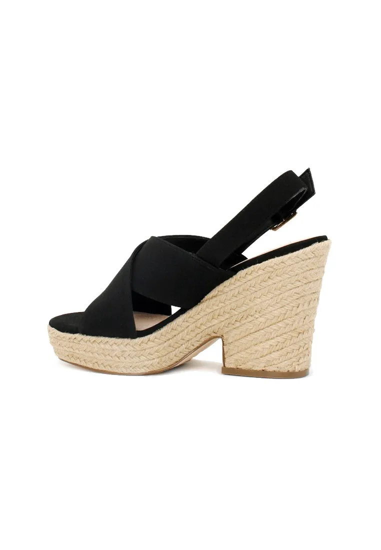 Black Mid Heels Cross Ankle Strap