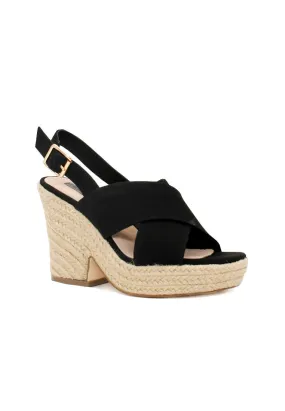 Black Mid Heels Cross Ankle Strap