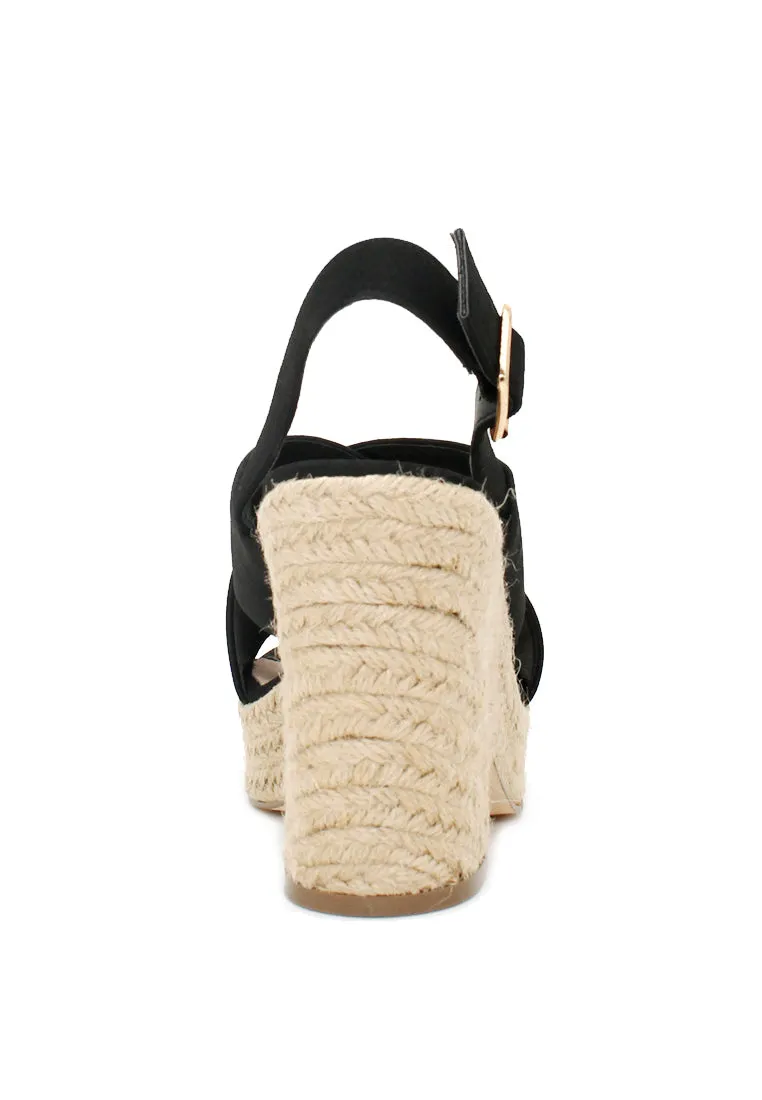 Black Mid Heels Cross Ankle Strap