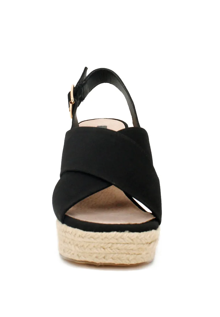Black Mid Heels Cross Ankle Strap