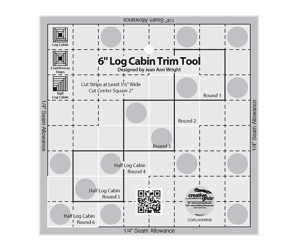 Creative Grids 6" Log Cabin Trim Tool Quilt Ruler