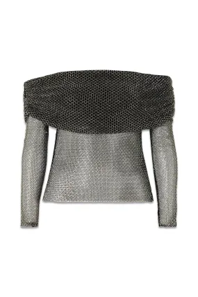 Crystal-embellished Fishnet Top