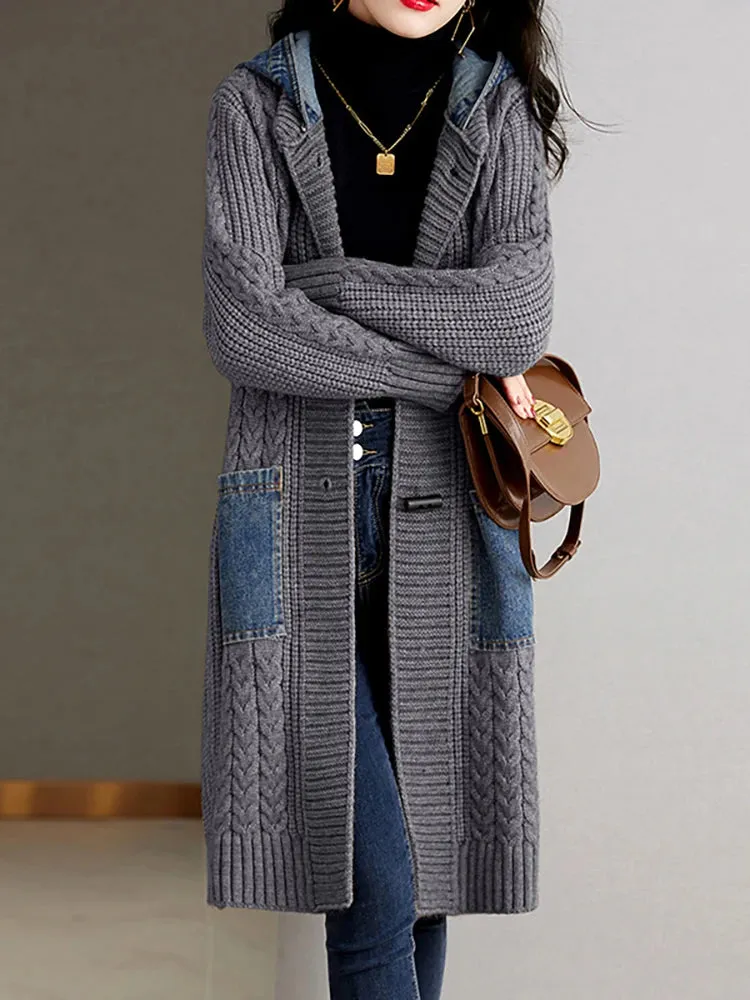 Denim Patchwork Long Cardigan