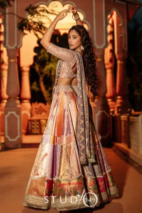 DESIGNER PANELED KANJEEVARAM LEHENGA IN SILK