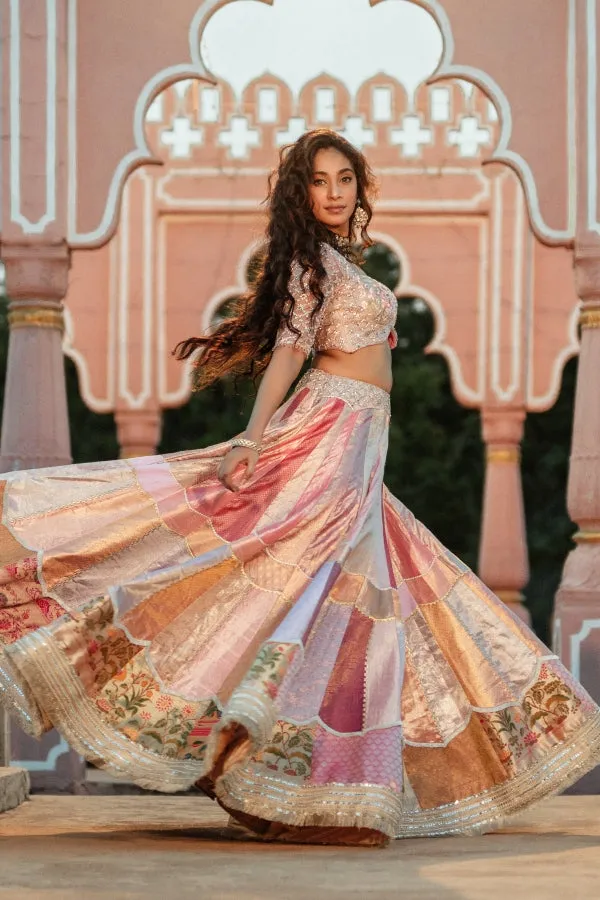 DESIGNER PANELED KANJEEVARAM LEHENGA IN SILK