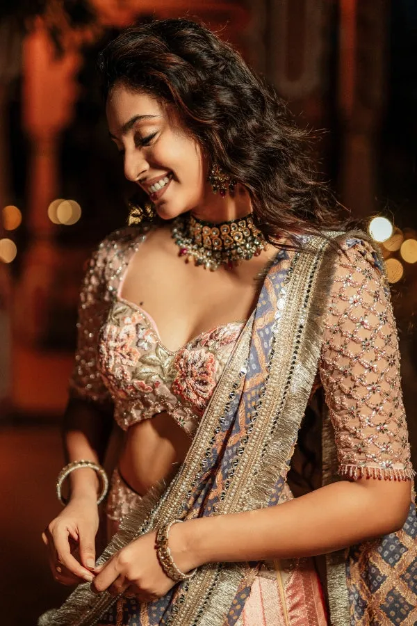DESIGNER PANELED KANJEEVARAM LEHENGA IN SILK