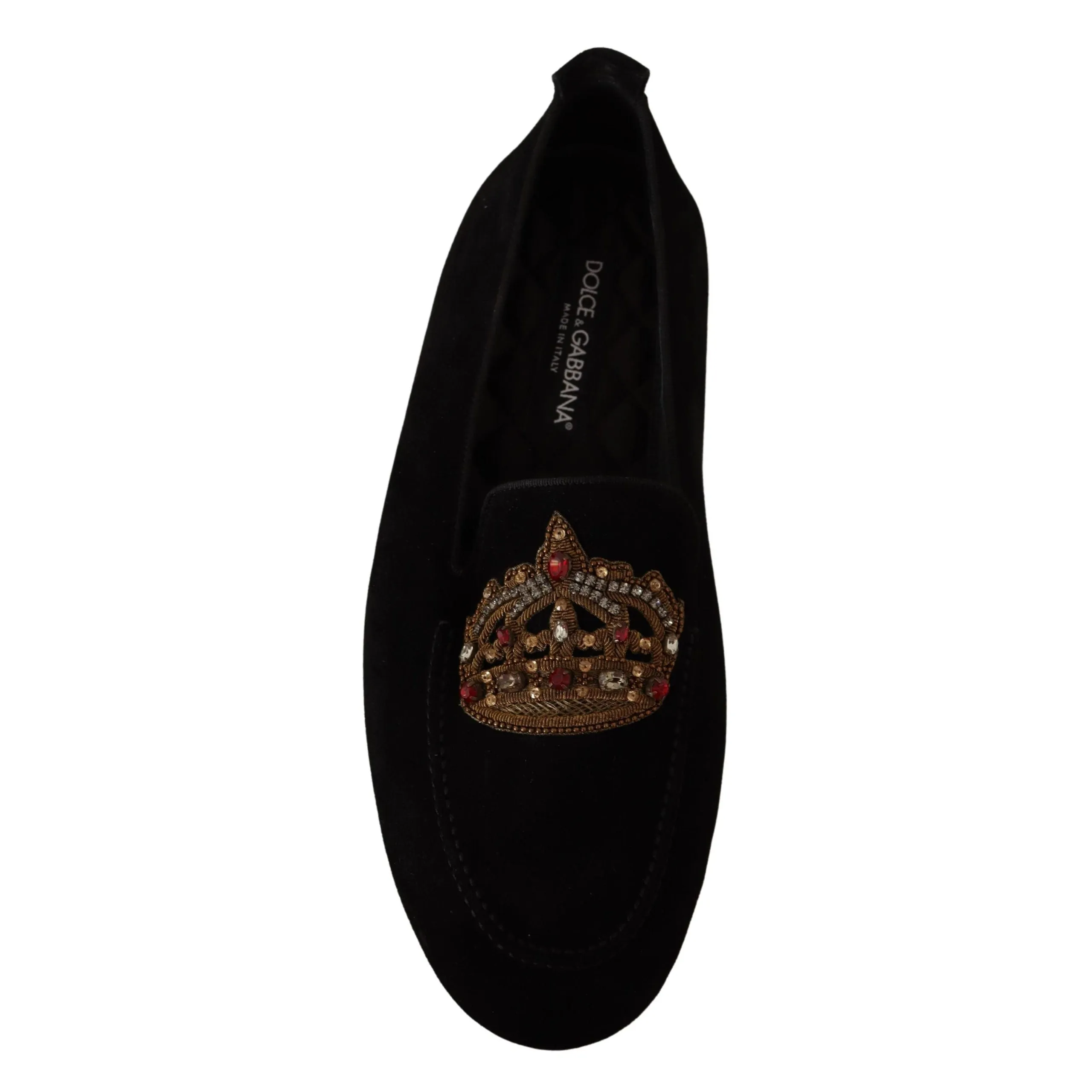 Dolce & Gabbana Elegant Black Leather Loafer Slides with Gold Embroidery