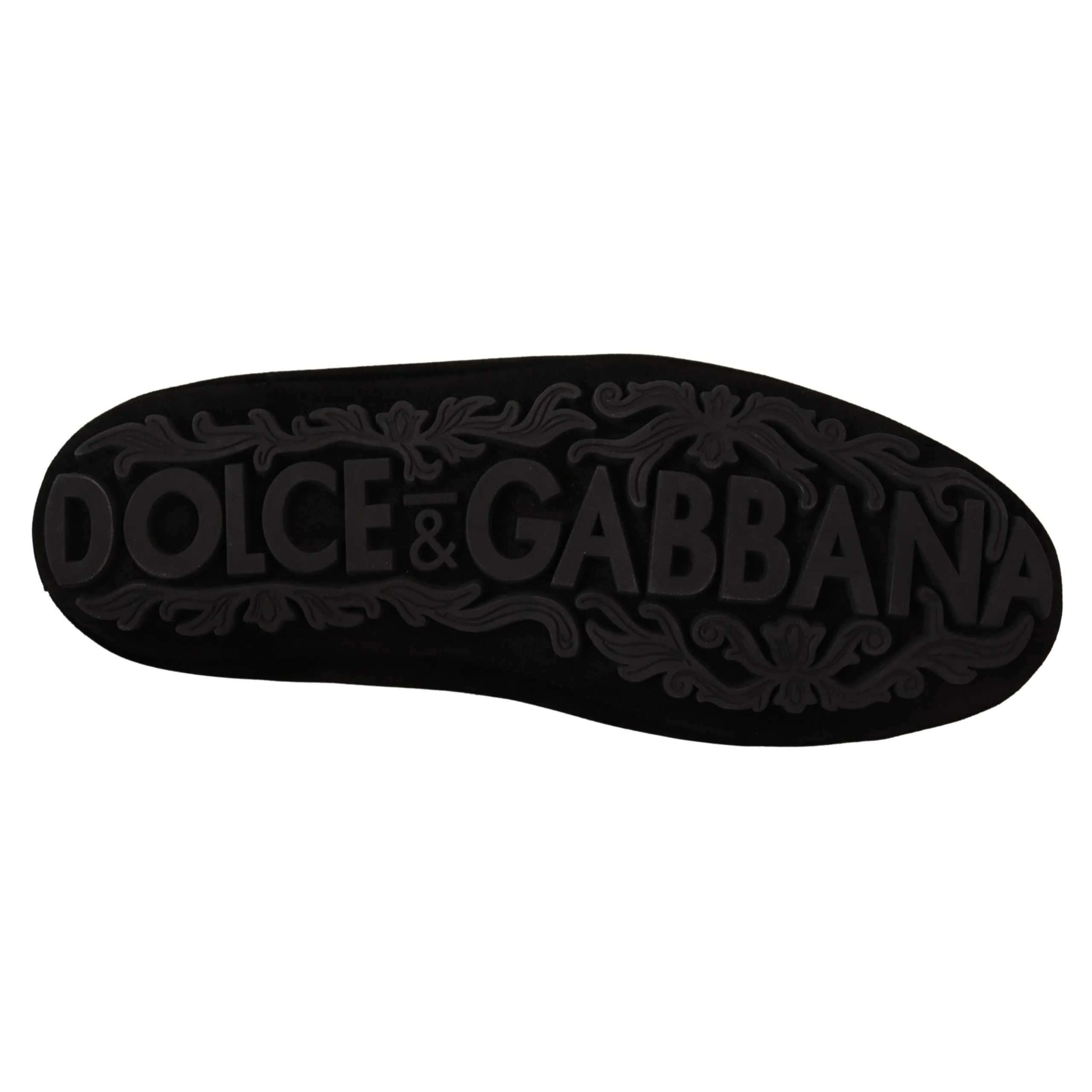 Dolce & Gabbana Elegant Black Leather Loafer Slides with Gold Embroidery