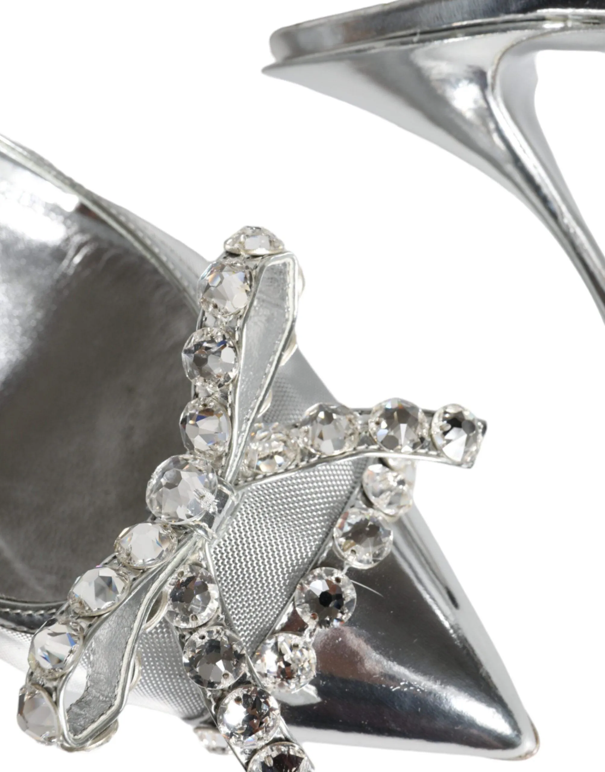 Dolce & Gabbana Silver Mesh Crystal Embellished Slingback Sko