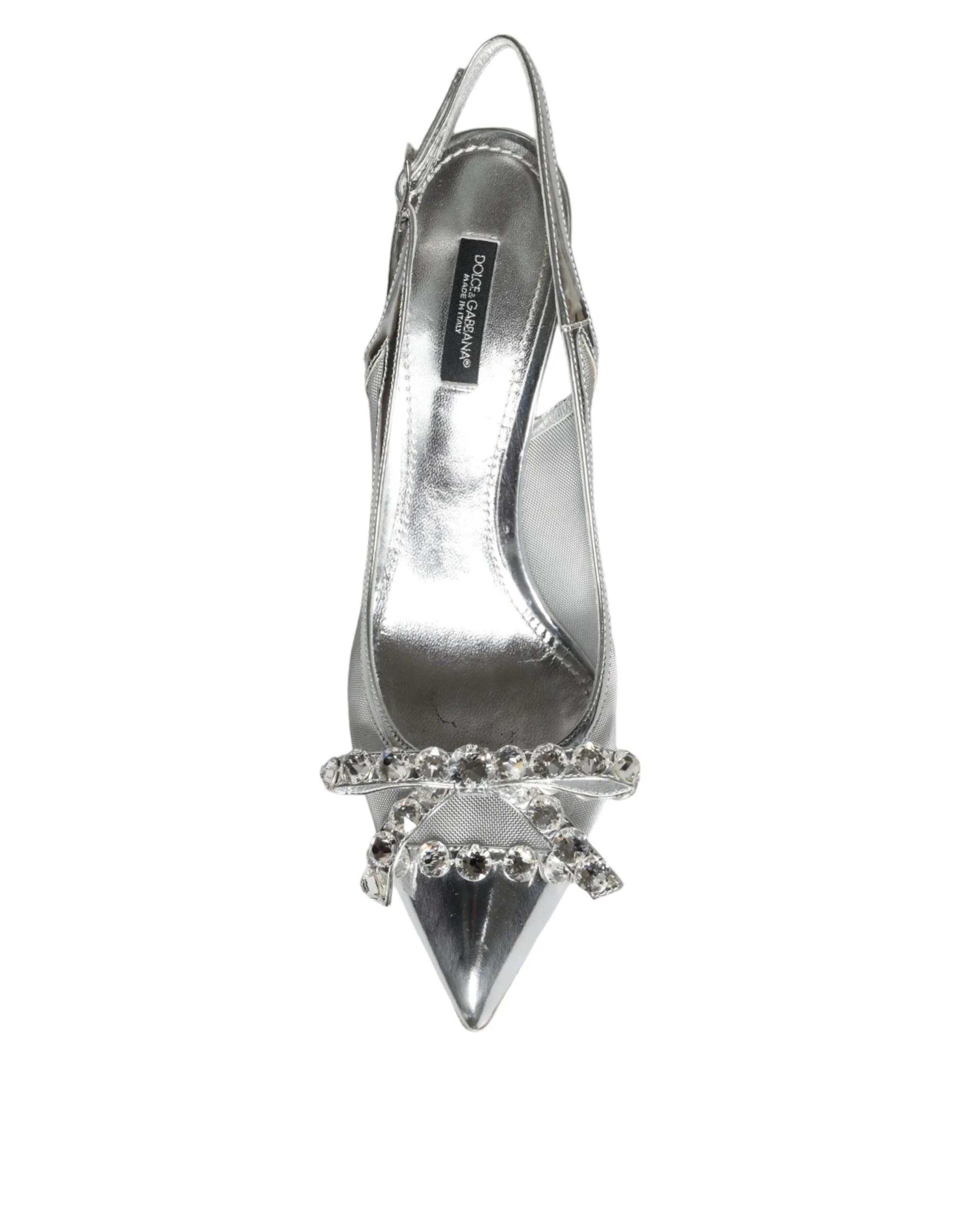 Dolce & Gabbana Silver Mesh Crystal Embellished Slingback Sko