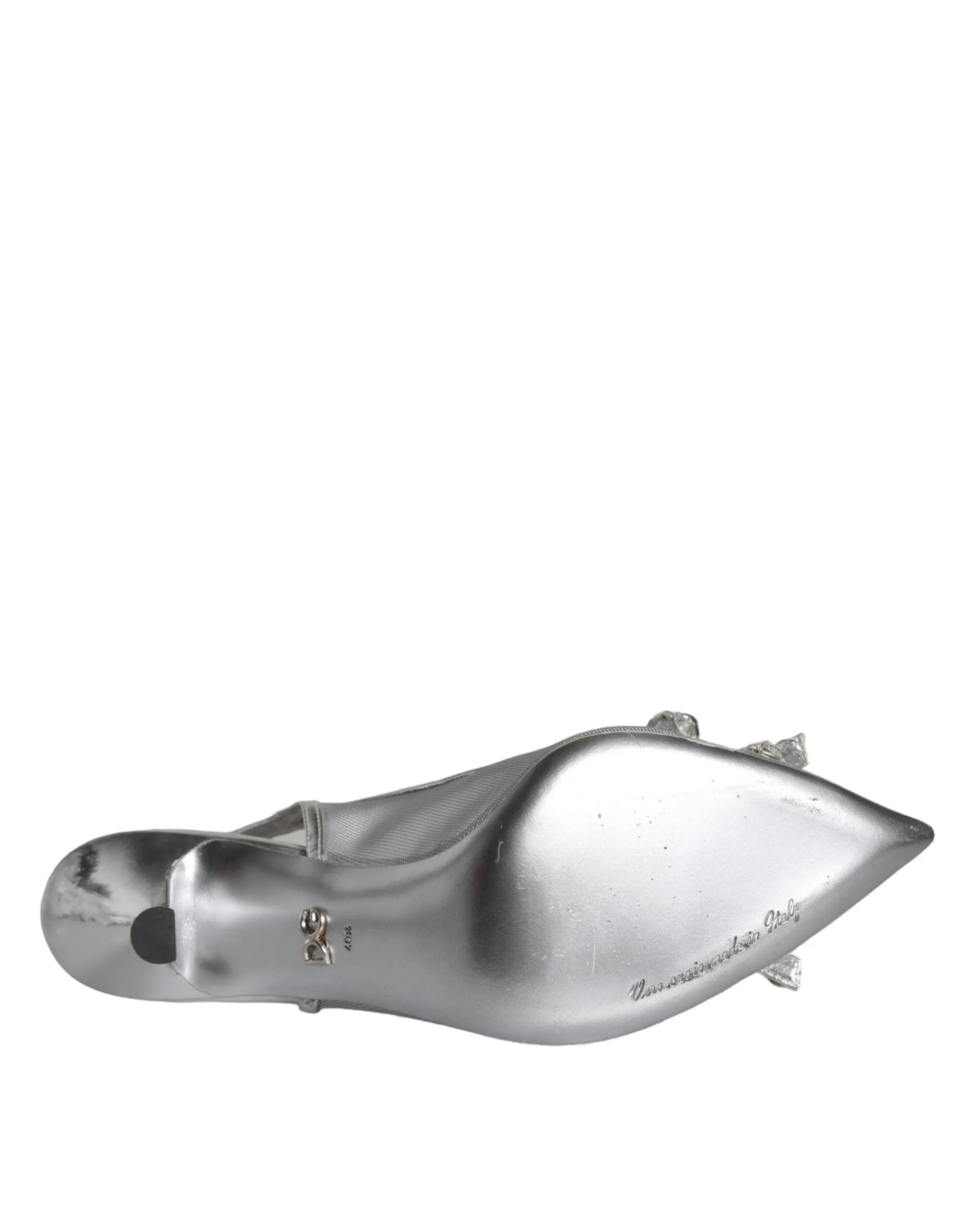 Dolce & Gabbana Silver Mesh Crystal Embellished Slingback Sko